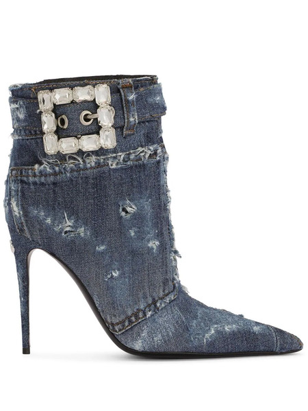  Dolce & Gabbana Embellished Patchwork-denim Ankle Boots - Blue 