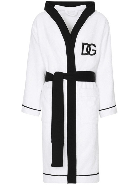  Dolce & Gabbana Embroidered-logo Tie-waist Robe - White 