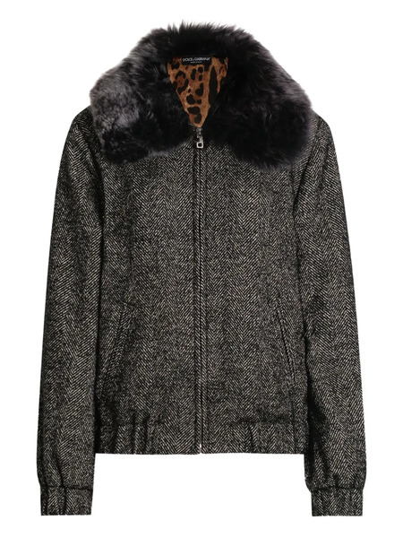  Dolce & Gabbana Herringbone Bomber Jacket - Black 