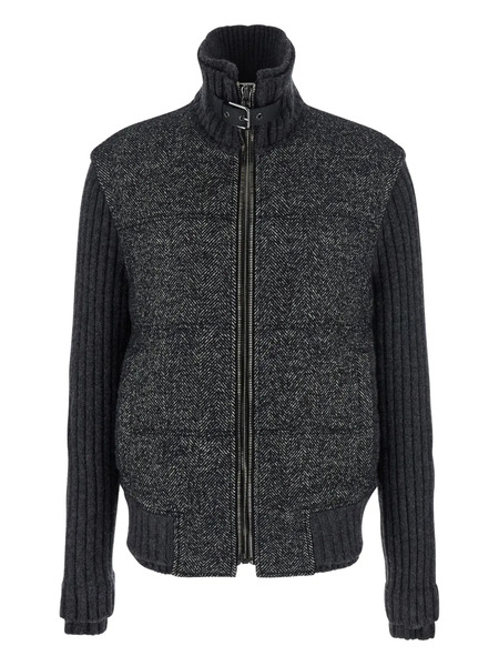  Dolce & Gabbana Herringbone-pattern Ribbed-knit Bomber Jacket - Grey 