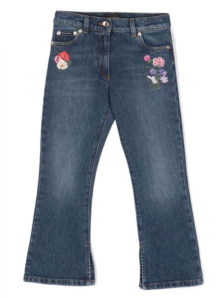 Dolce & Gabbana Kids Floral-embroidered Jeans - Blue 