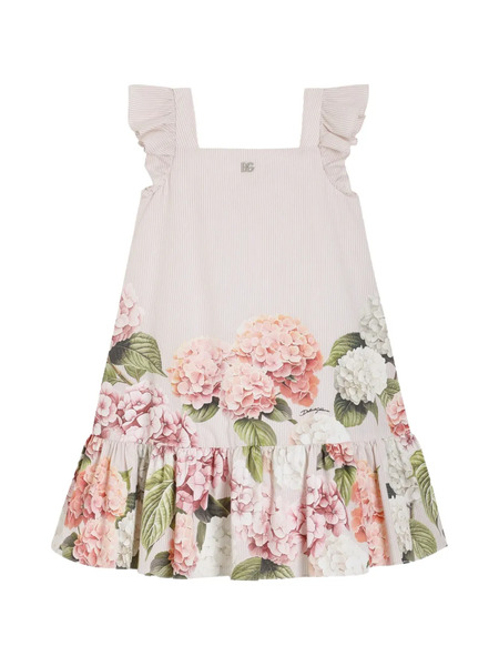  Dolce & Gabbana Kids Hydrangea-print Striped Cotton Canvas Dress - Neutrals 