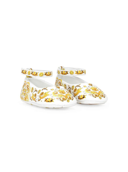  Dolce & Gabbana Kids Majolica Leather Ballerina Shoes - White 