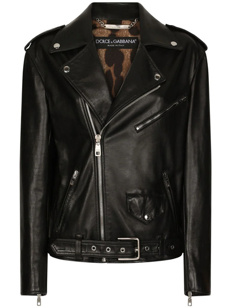 Dolce & Gabbana Leather Biker Jacket - Black 