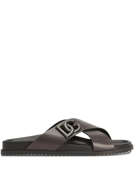  Dolce & Gabbana Leather Slides - Brown 