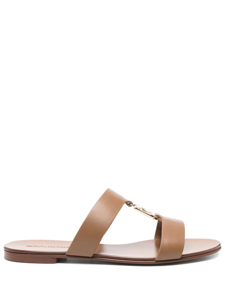  Dolce & Gabbana Leather Slides - Brown 