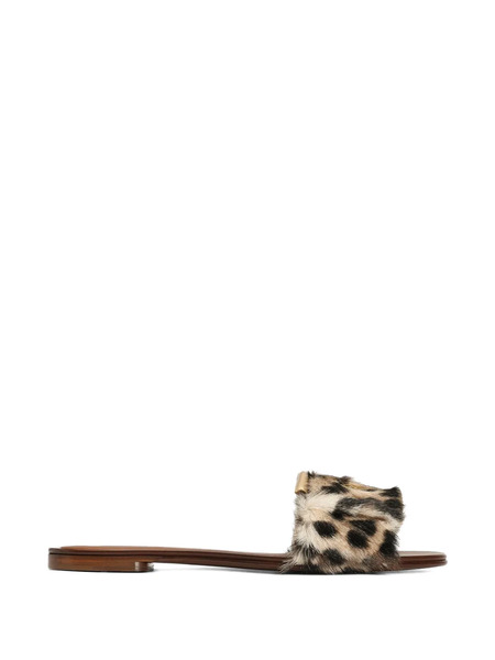  Dolce & Gabbana Leo-print Kid Leather Flat Slippers - Neutrals 