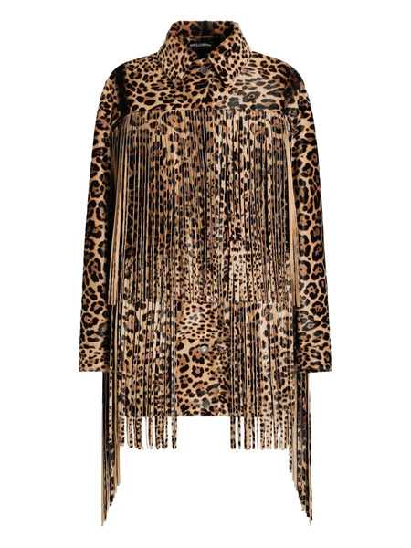  Dolce & Gabbana Leopard-print Fringe Coat - Brown 