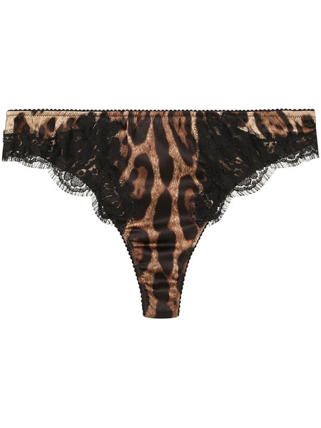  Dolce & Gabbana Leopard-print Lace-trim Thong - Brown 