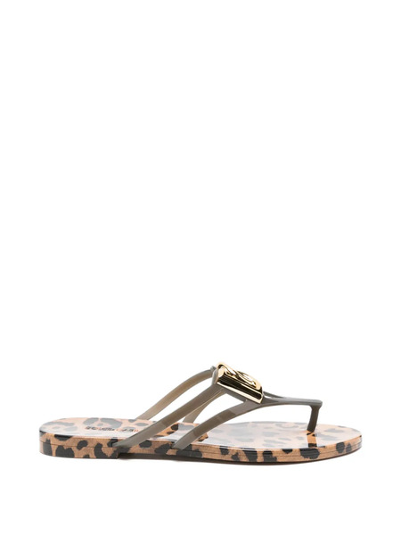 Dolce & Gabbana Leopard-print Logo Flip-flops - Grey 