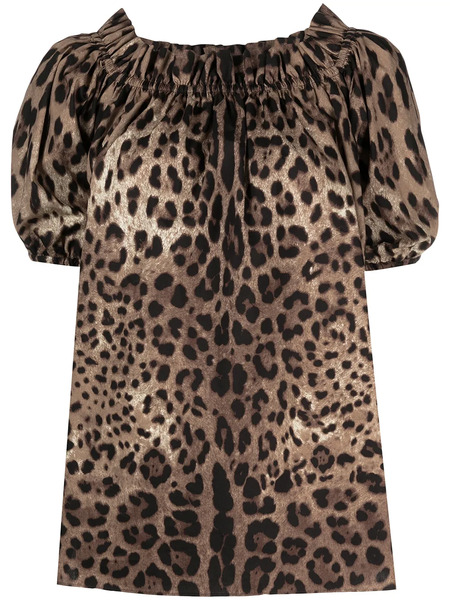  Dolce & Gabbana Leopard-print Off-shoulder Top - Brown 