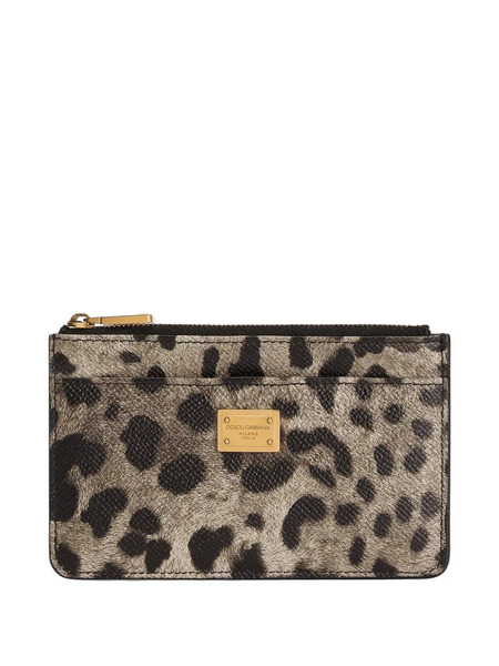  Dolce & Gabbana Leopard-print Plaque Wallet - Brown 