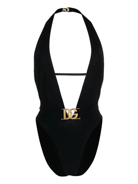  Dolce & Gabbana Logo-plaque Plunge Swimsuit - Black 
