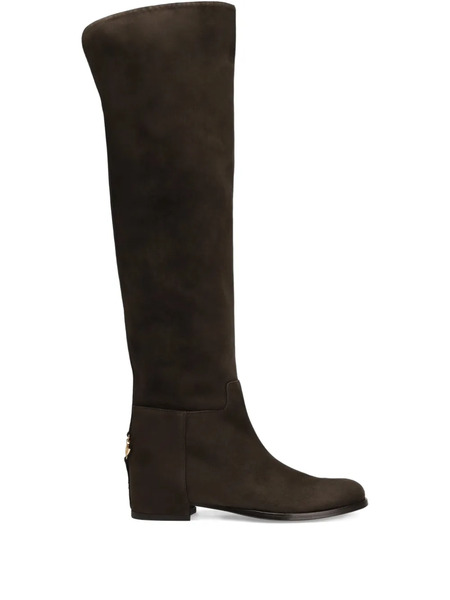  Dolce & Gabbana Logo-plaque Suede Boots - Brown 