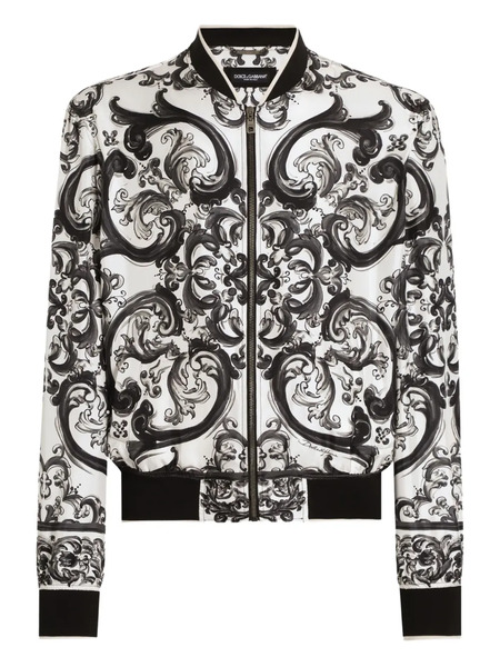  Dolce & Gabbana Maiolica Pattern Bomber Jacket - White 