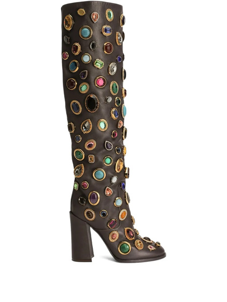  Dolce & Gabbana 105mm Stone-embellished Boots - Brown 