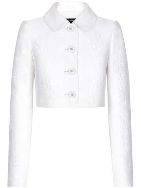  Dolce & Gabbana Monogram-jacquard Button-down Cropped Jacket - White 