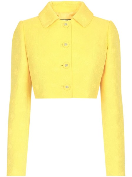  Dolce & Gabbana Monogram-jacquard Button-down Cropped Jacket - Yellow 