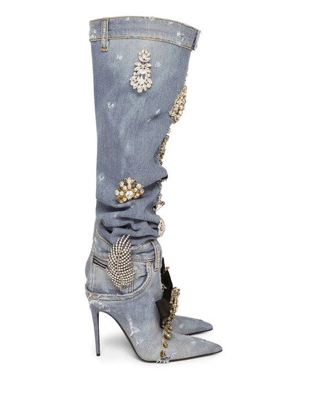  Dolce & Gabbana Patchwork-denim Knee-high Boots - Blue 