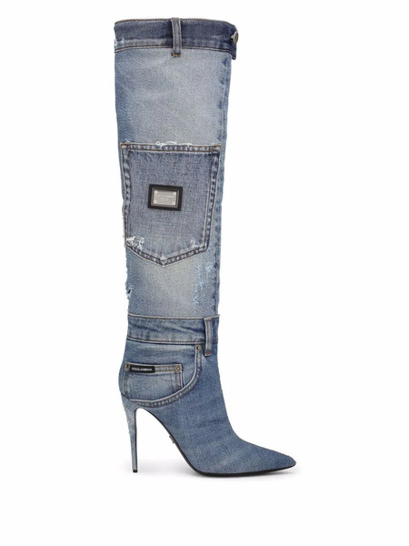  Dolce & Gabbana Patchwork-denim Knee-length Boots - Blue 