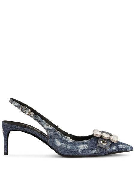  Dolce & Gabbana Patchwork-denim Slingback Pumps - Blue 