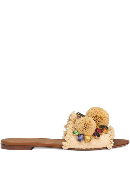  Dolce & Gabbana Pompom Raffia Slides - Neutrals 