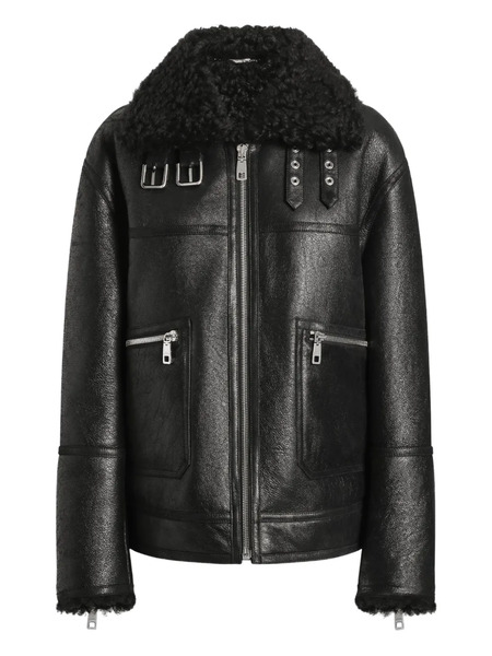  Dolce & Gabbana Shearling-collar Leather Jacket - Black 