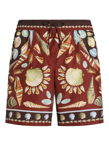  Dolce & Gabbana Shell-print Swim Shorts - Brown 