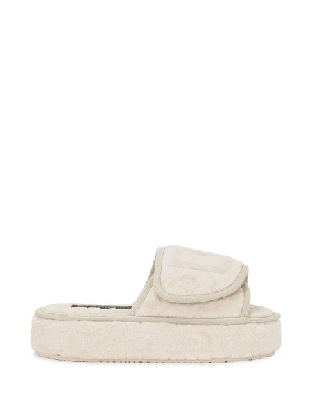  Dolce & Gabbana Terry Logo-embroidered Slippers - Neutrals 