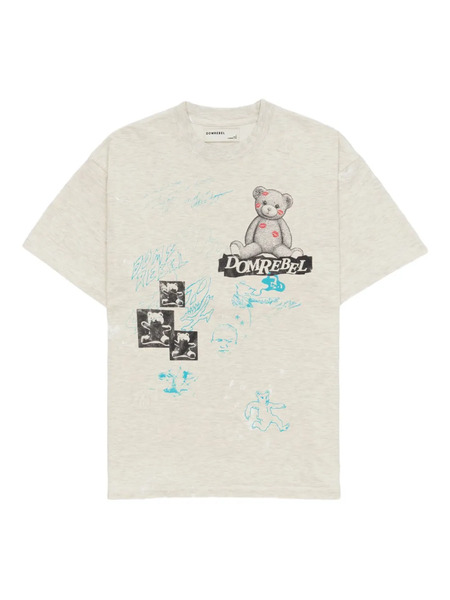  Domrebel High Low Bear-print T-shirt - Neutrals 
