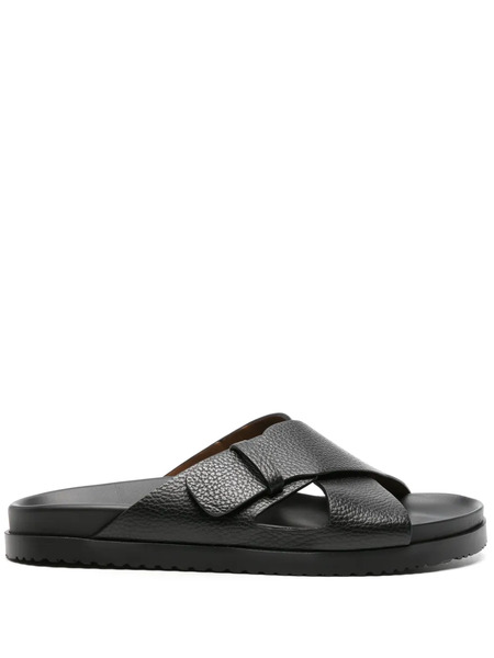  Doucal's Crossover-straps Leather Slides - Black 
