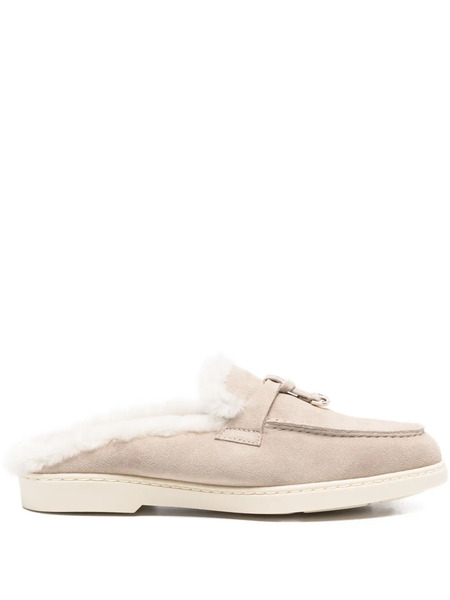  Doucal's Fur-trim Suede Mules - Neutrals 