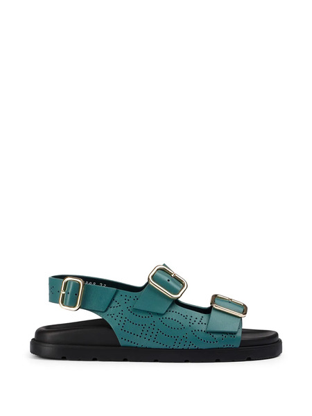  Doucal's Perforated Buckle Leather Sandals - Green 
