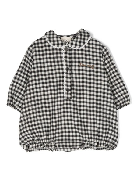  Douuod Kids Logo-embossed Plaid Shorties - Black 