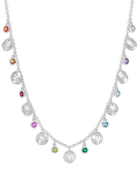  Dower And Hall Hammered Disc And Gemstone Array Necklace - Silver 