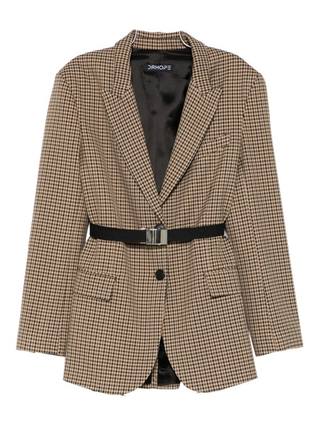 Drhope Check Belted Blazer - Brown 