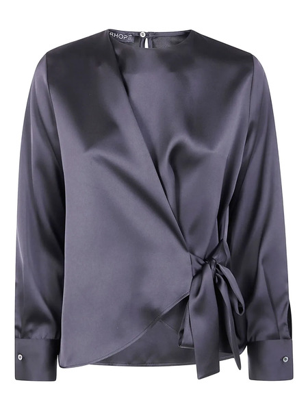  Drhope Tie-front Satin Blouse - Black 