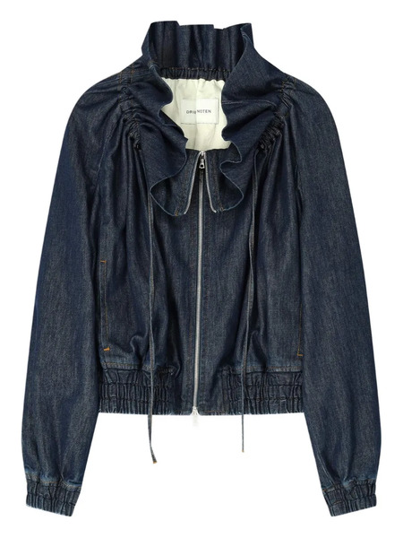  Dries Van Noten Denim Ruffled Cocoon Jacket - Blue 