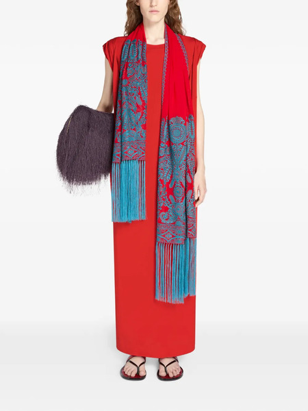  Dries Van Noten Fringed Floral Scarf - Red 