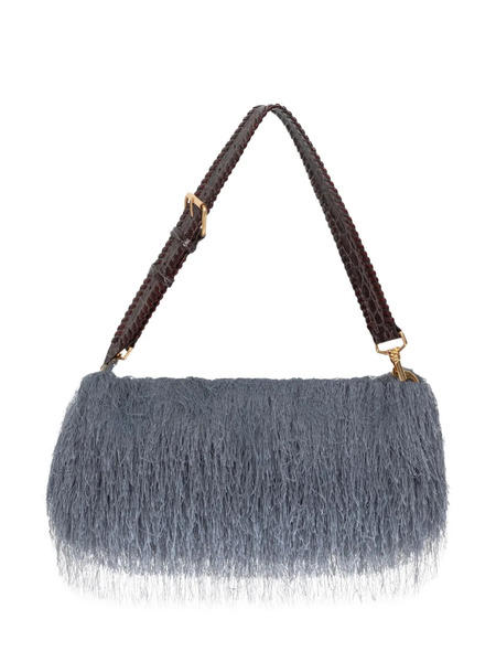  Dries Van Noten Fringed Leather Shoulder Bag - Grey 