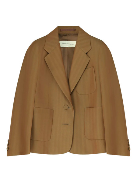  Dries Van Noten Herringbone Cropped Blazer - Brown 