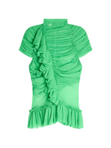  Dries Van Noten Ruffled Silk Top - Green 