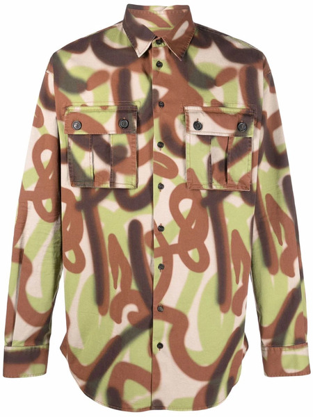  Dsquared2 Abstract-print Flap-pocket Shirt - Green 