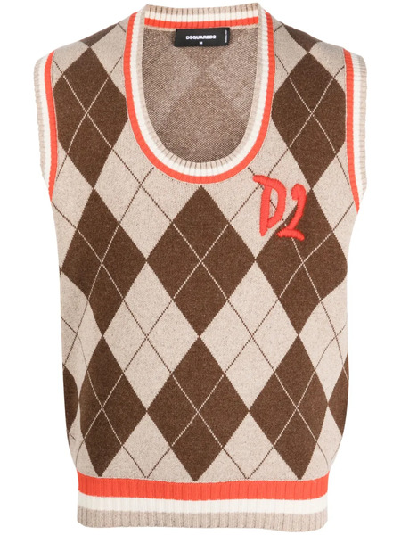  Dsquared2 Argyle-patern Wool-silk Vest - Brown 