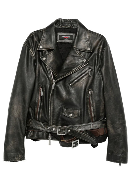  Dsquared2 Belted Leather Biker Jacket - Black 
