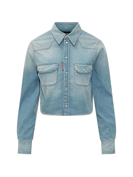  Dsquared2 Buttoned Cropped Denim Shirt - Blue 