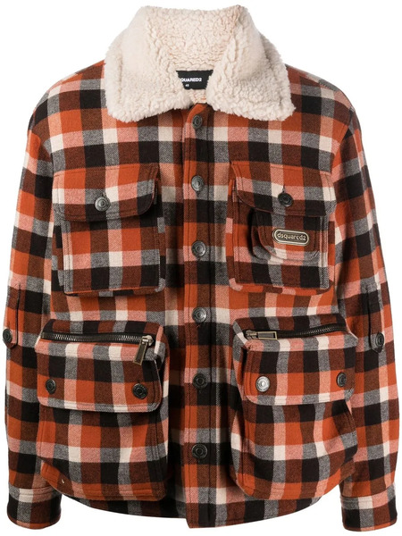  Dsquared2 Check-print Shearling Jacket - Brown 