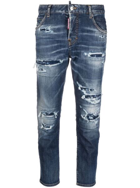  Dsquared2 Distressed Logo-patch Cropped Jeans - Blue 