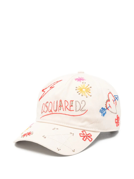  Dsquared2 Embroidered Studded Cap - Neutrals 