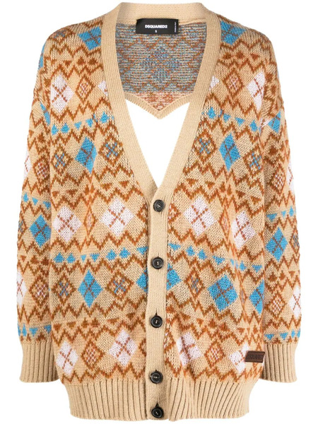  Dsquared2 Geometric-print Wool Cardigan - Neutrals 